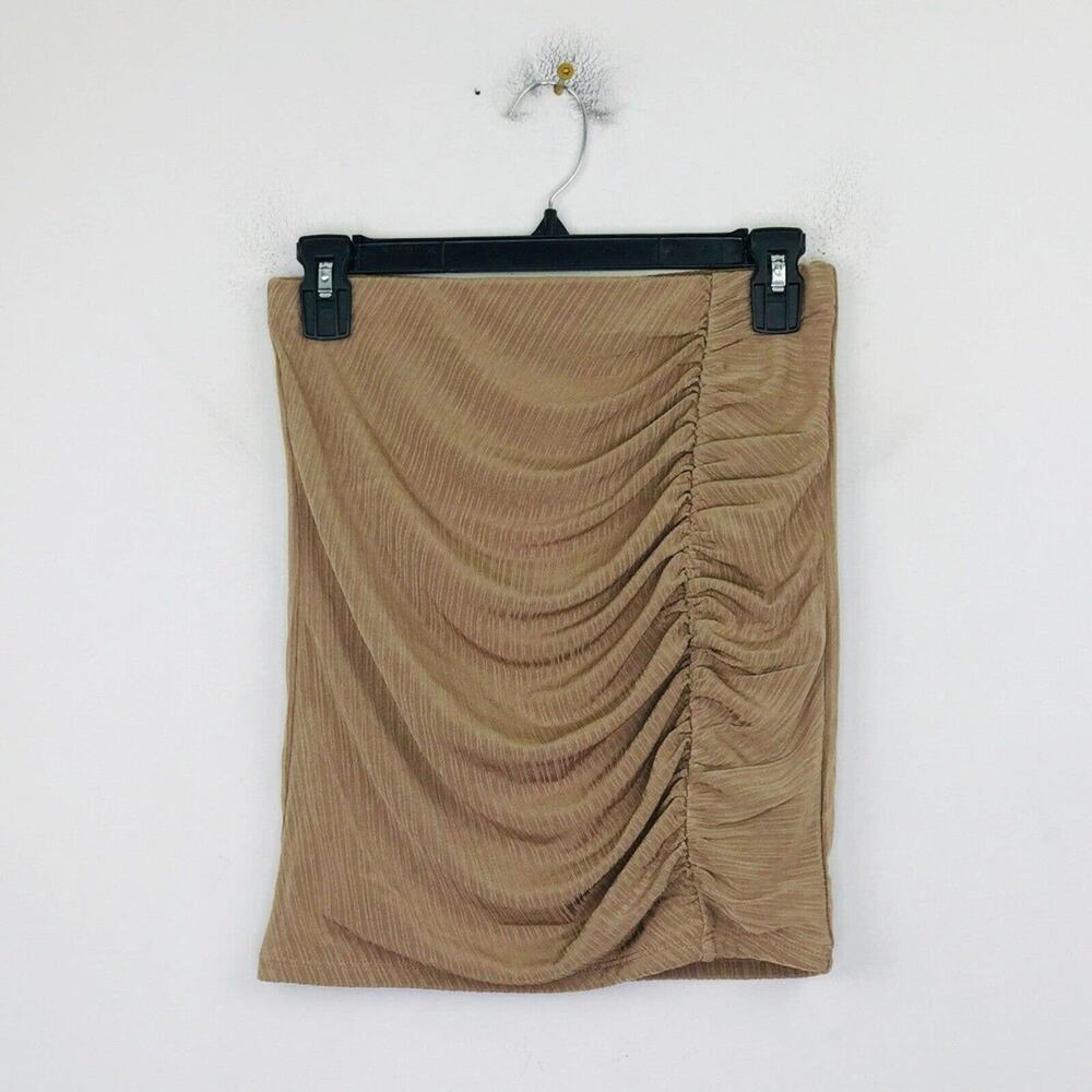 Naked Wardrobe Womens Large Mini Skirt Beige Ruched Detail High Rise Jersey CD28